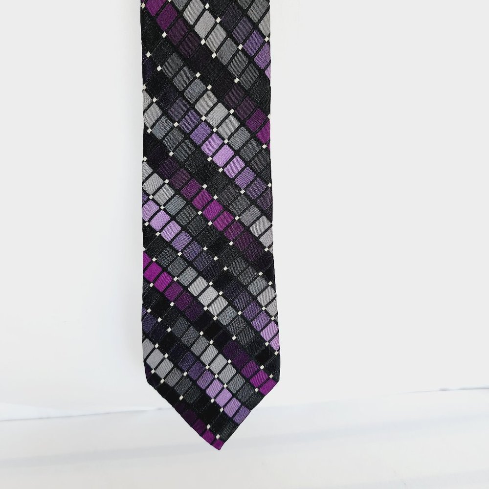 Kenneth Cole Reaction Men's Necktie 100% Silk Multicolor Rectangle/Dots Design